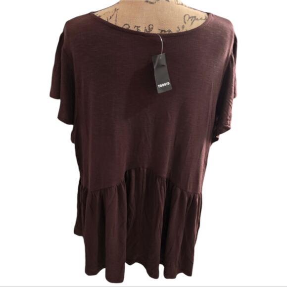 Torrid Chocolate Brown Knit V-Neck Lace Inset Babydoll Top Shirt Plus Size 3 3X - Picture 6 of 12